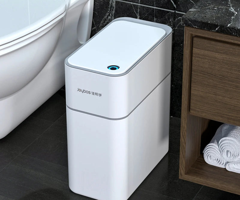 Smart Bathroom Trash Can 14L Automatic Bagging Electronic Trash Can White Touchless Narrow Smart Sensor Garbage Bin Smart Home