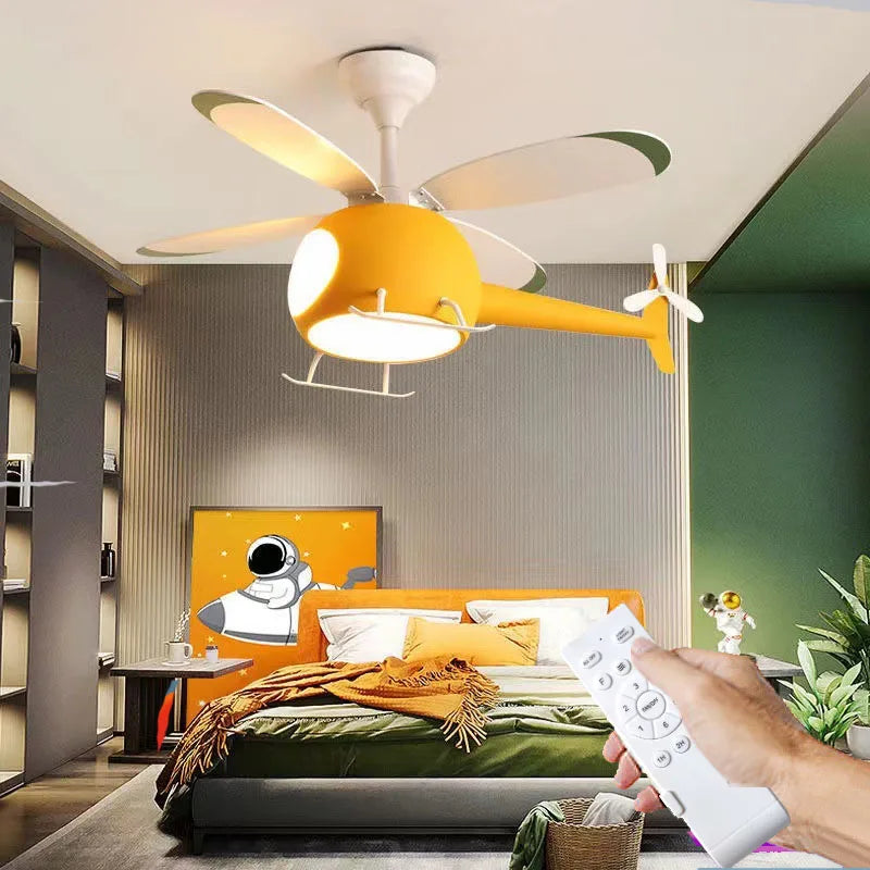 Helicopter Modern Aircraft Ceiling Fan with Led Light Children'S Lights Chandeliers with Fans Backlit Lamp Chandelier Lighting